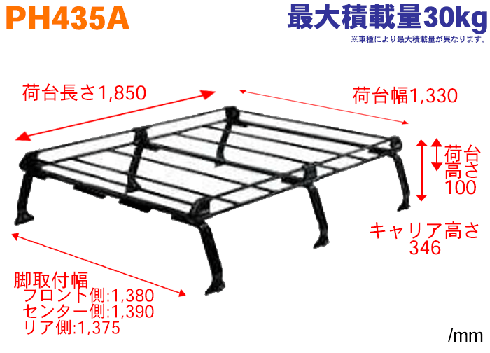 【個人宅】アトレーワゴン S700V S710V 全車 用 タフレック ルーフキャリア PH435A 黒塗装スチール 6本脚 ※メーカー直送のため交換・返品・キャンセル不可 3