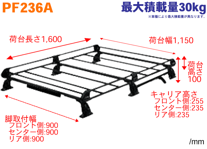 【個人宅】ウェイク LA700S LA710S 全車 用 タフレック ルーフキャリア PF236A 黒塗装スチール 6本脚 ※メーカー直送のため交換・返品・キャンセル不可 3