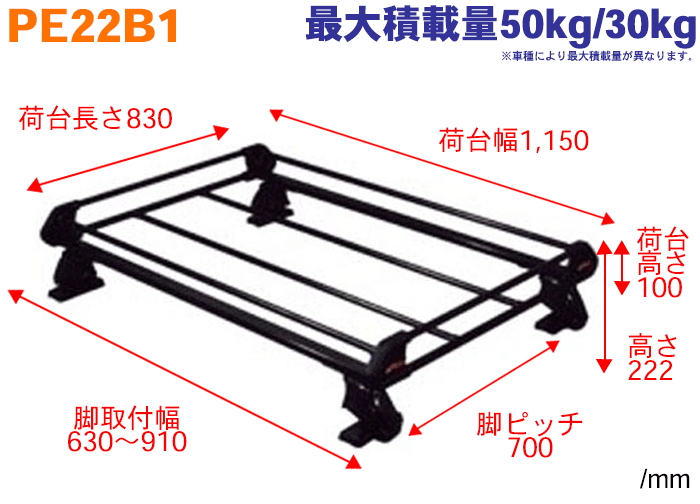 【個人宅】スズキ SX4 YA11S YB11S YA41S YB41S ルーフレール無車 用 タフレック ルーフキャリア PE22B1 黒塗装スチール 4本脚 ※メーカー直送のため交換・返品・キャンセル不可 3