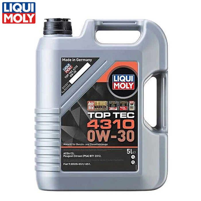 LIQUI MOLY（リキモリ） トップテック4310 0W30 5L 2362 ドイツのオイル・ケミカルのトップメーカー 高性能エンジンオイル 自動車メーカーから承認（アプルーバル）されている製品 ガソリン・ディーゼル兼用 SN C2/C3 PAO/グループ3 PAO配合合成油