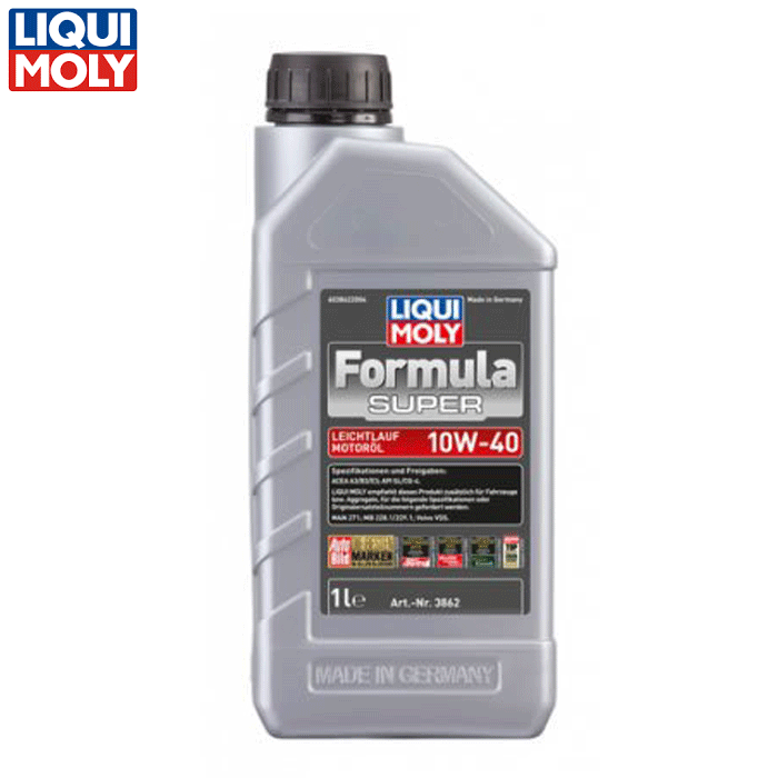 LIQUI MOLY（リキモリ） フォーミュラ スーパー 10W40 1L 3862 ドイツのオイル・ケミカルのトップメーカー 高性能エンジンオイル 自動車メーカーから承認（アプルーバル）されている製品 ガソリン・ディーゼル兼用 SL/CG-4 A3/B3 E3 鉱物油