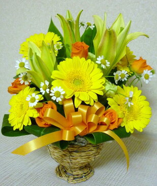 「送料無料 色選択可 ピンク・黄・白・オレンジ アレンジお盆花 供え花 お悔やみ花 誕生日アレンジ 御祝アレンジ ガーベラユリ」【HLS_DU】【RCP】【楽ギフ_メッセ入力】