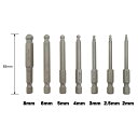 7pc 六角 ボールポイント ヘックスビット ヘキサゴンビット 8mm 6mm 5mm 4mm 3mm 2.5mm 2mm 差込角 6.35mm 磁石 マグネット ボルト ナット 外し 工具