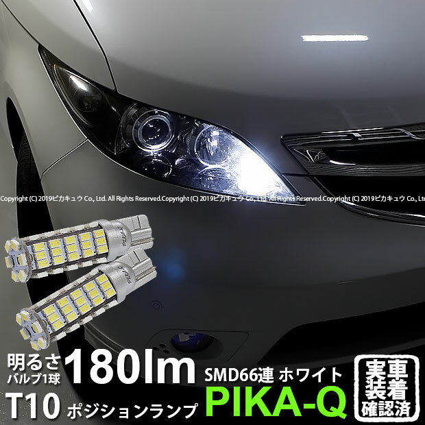 【車幅灯】ホンダ エリシオン[RR1/2/3/4(MC前)]ポジションランプ対応LED T10 HYPER SMD 66連LEDウェッジシングル球　LEDカラー：ホワイト　1セット2個入(3-A-8)