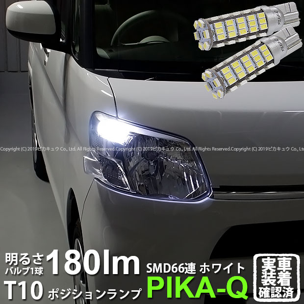 【車幅灯】ダイハツ タント[LA600S]ポジションランプ対応LED T10 HYPER SMD 66連LEDウェッジシングル球　LEDカラー：ホワイト　1セット2個入(3-A-8)