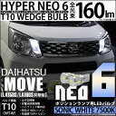 【車幅灯】ダイハツ ムーヴ[LA150S/LA160S前期]ポジションランプ対応LED T10 LED HYPER NEO 6 WEDGE[ハイパーネオシックスウェッジシングル球]LEDカラー：ソニックホワイト 7500K 1セット2個入(11-H-9)実車確認済み！ 2