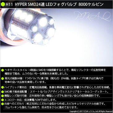 【霧灯】トヨタ　アルファード［GGH/ANH20系後期］対応H11　HYPER SMD24連（3chip SMD21連+1chip SMD3連）LEDフォグ　無極性タイプ　8000K　1セット2個入(10-C-8)[送料無料]