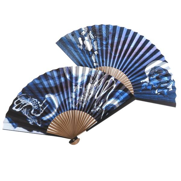 【扇子】【龍・風神雷神】紙扇子 青系 メンズ 紳士 せんす 綿 プレゼント 夏 クールビズ センス 浴衣 ..