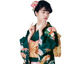 【振袖 着物】H・L 絵羽 振袖 着物【単品】【4】深緑系 大花 縞 成人式 記念日 卒業 お祝い 結婚式 二次会 女子会 パーティー レトロ 大柄 モダン ジャパン 日本 レディース 和服 着物 和装 H・L H・L HL H.L アッシュエル エイチエル【E】