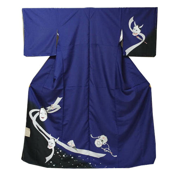【袷付下げ】仕立上り【日本製】お面柄 紺 (118) 付け下げ 付下 着物 洗える ポリエステル 仕事 披露宴 パーティー お茶会 記念日 観劇 同窓会 祝賀会 お稽古 結納 顔合わせ お宮参り 入学式 入園式 1月～5月 10月～12月 春 秋 冬