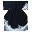 【単衣付下げ】仕立上り【日本製】波柄 黒(040)付け下げ 付下 着物 洗える ポリエステル 仕事 披露宴 パーティー お茶会 記念日 観劇 同窓会 祝賀会 お稽古 結納 顔合わせ お宮参り 入学式 入園式 6月 9月