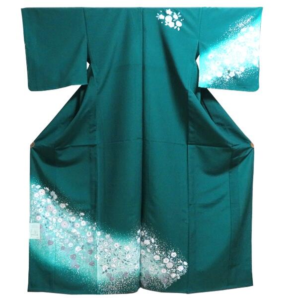 平和屋着物▽お召 単衣 杢目文 銀通し地 AABC3921fy