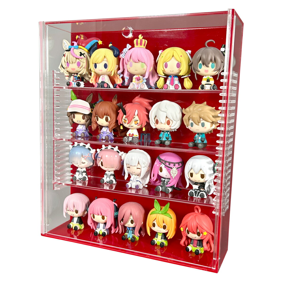 【可動棚】ミニフィギュア・アクスタ専用アクリルコレクションケース 幅22cm (背面底板：赤)