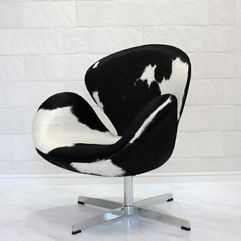スワンチェア /ポニースキン仕様/ブラック×ホワイト/アルネ・ヤコブセン作　リプロダクトの傑作　新品　suwan chair red　Arne Jacobsen イス　いす　椅子 パーソナルチェア　カウンターチェア