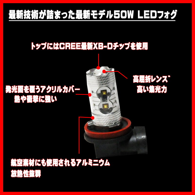 史上最強50W LEDフォグランプ　2個セット H8 H11 HB4　H16 H16(PSX24W) PSX26W 各種ソケット/700lm〜800lm ヘッドライト　汎用　プロジェクター　アルミヒートシンク　12V 24V フォグ　FOG ふぉぐ