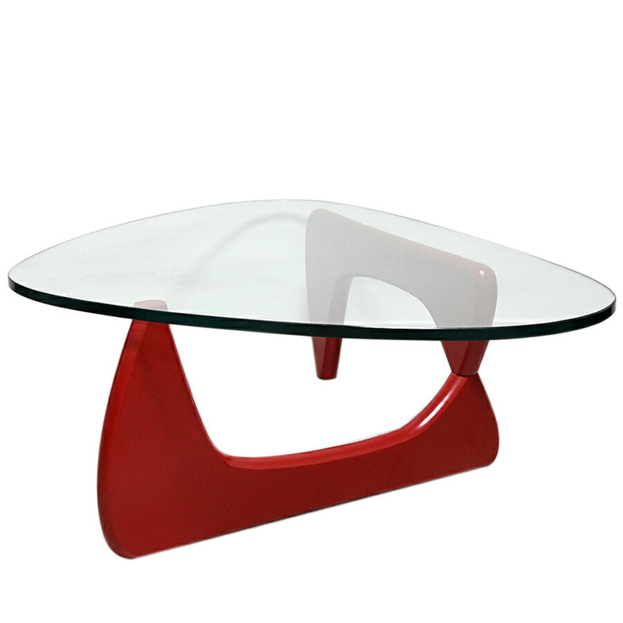 コーヒーテーブル　イサムノグチによるデザイン　ガラス天板19mm　木製脚　色レッド　センターテーブル　ちゃぶ台　ローテーブル　リプロダクト　ジェネリック　デザイナーズ家具