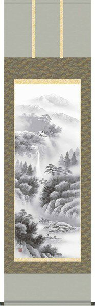 Hanging Scrolls - 【お得クーポン配布中】掛軸/山水画/水墨山水/幽山蒼流/伊藤渓山/三美会/正絹二丁本表装/尺五サイズ幅54.5cm/桐箱畳紙収納/表装品質十年保証