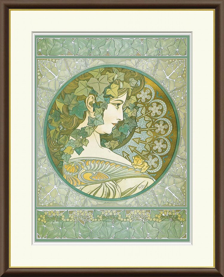 【お得クーポン配布中】世界の名画木蔦　ミュシャF4　42×34cm手彩仕上 高精細巧芸美術画インテリア 額..