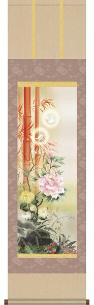 メーカーより直送のため、代引決済はご利用できません。 7営業日前後にて発送いたします。由緒正しい開運掛け軸 開運花鳥画 尺三サイズ幅44.5cm×164cm 洛彩緞子本表装 化粧箱収納 賢人たちが愛した高貴な吉祥花が咲き誇る 吉祥百花繚乱図...