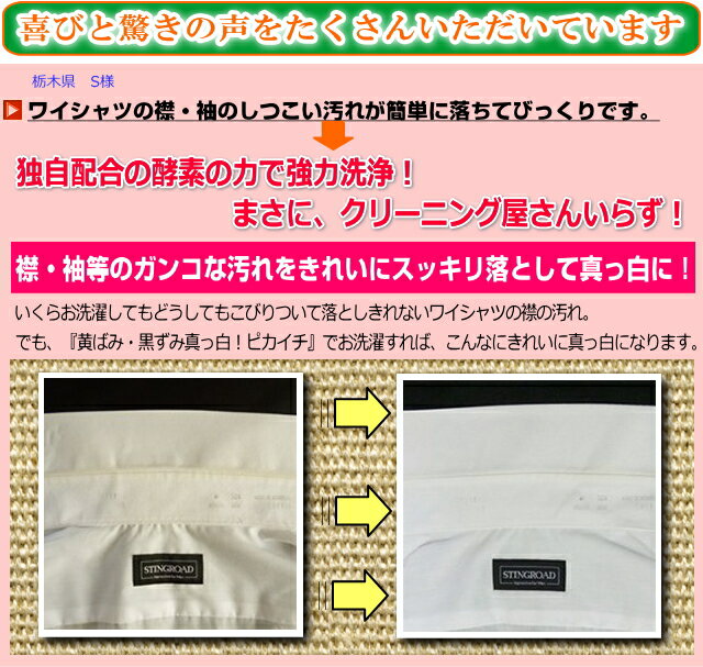 プロ秘伝の洗剤☆無リン☆「黄ばみ・黒ずみ真っ白！ピカイチ」5回分お試しセット