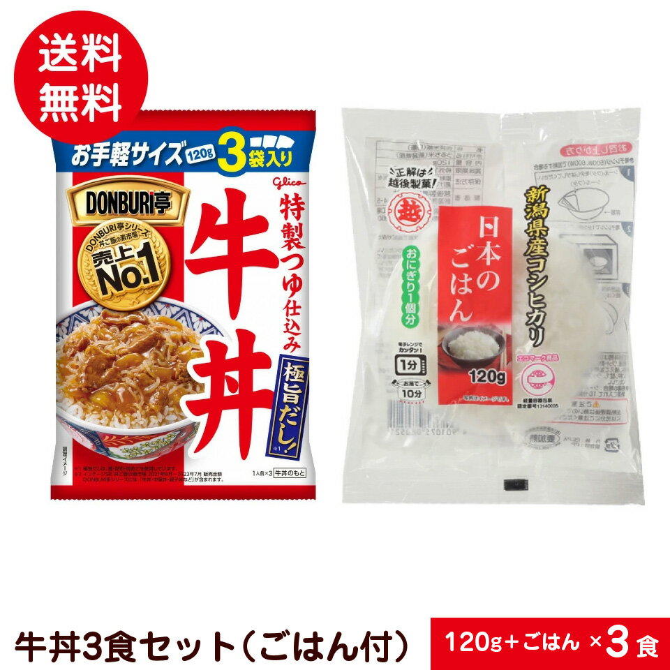 お手軽 牛丼 セット 3食セット ごはん付き どんぶり亭 越後製菓 小腹が空いた時 ポスト投函便 1