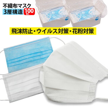 【100枚（50枚×2箱）】マスク 在庫あり 100枚 国内配送 箱 使い捨て 不織布マスク ふつう 乾燥対策 ウイルス対策 花粉対策 飛沫防止 乾燥 睡眠中 ブルー 花粉 風邪 やわらか ナイトマスク アウトドア 防災グッズ