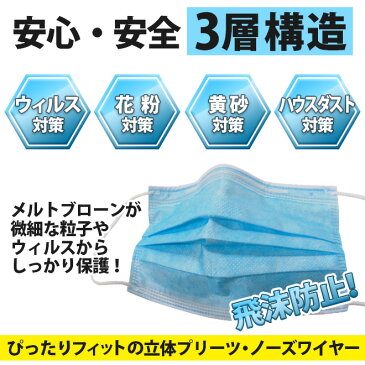 【100枚（50枚×2箱）】マスク 在庫あり 100枚 国内配送 箱 使い捨て 不織布マスク ふつう 乾燥対策 ウイルス対策 花粉対策 飛沫防止 乾燥 睡眠中 ブルー 花粉 風邪 やわらか ナイトマスク アウトドア 防災グッズ