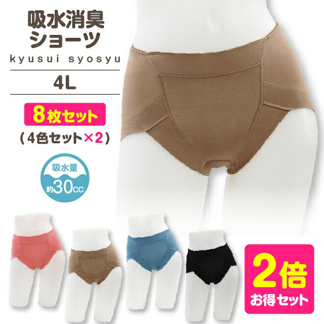 4枚組×2セット 合計8枚お届け 大きいサイズ 吸水パンツ 吸水ショーツ 尿漏れショーツ 無地 セット 女性用 失禁ショーツ スタイルセレブリティ 吸水消臭ショーツ レギュラーサイズ レディース サニタリー QVC 4L 5L 中失禁 辻一株式会社 最終値下げ