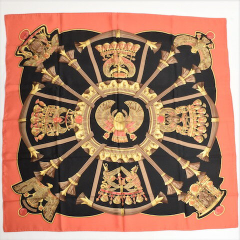 エルメス HERMES スカーフ カレ90 シルク Caty 古代エジプト スカラベ柄 ショール 大判 レディース レッド / ブラック / ブラウン 中古 i2020051375のサムネイル