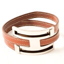 エルメス HERMES プスプス MM バングル ブレスレット レザー シルバー金具 □P刻印 レデ ...