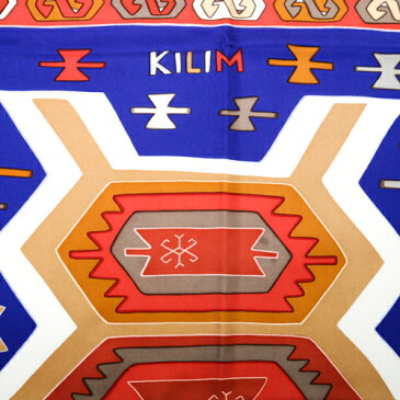 【新品同様】 エルメス HERMES スカーフ カレ 90 シルク KILIM キリム 柄 ショール 大判 レディース メンズ ユニセックス 青 紺 マルチカラー ブルー ネイビー オレンジ 【中古】 p2021488