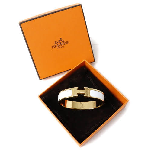 【美品】 エルメス HERMES クリッククラックPM クリックH クリックアッシュ ブレスレット ゴールド金具 アクセサリー レディース メンズ ホワイト ゴールド 白 tkh031のサムネイル