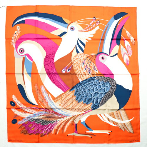 【未使用】 エルメス HERMES カレ90 シルク スカーフ TOUCANS PARADIS 楽園のオオハシ 鳥 2020年 秋冬 ショール 大判 レディース オレンジ / ピンク rr00144のサムネイル