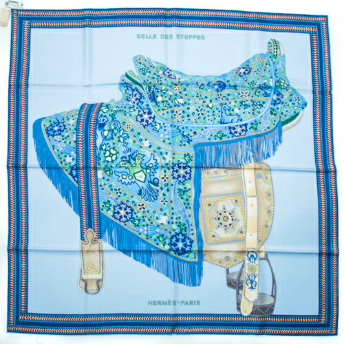 未使用 エルメス HERMES スカーフ カレ90 シルク SELLE DES STEPPES セル・デ・ステップ 2021年春夏 新作 レディース メンズ 水色 ライトブルー / グリーン / マルチカラー rr00229のサムネイル