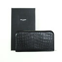 【Bランク】 サンローラン SAINT LAURENT 財布 長財布 クロコ調 型押し レザー 328558 ラウンドファスナー レディース メンズ ブラック ...