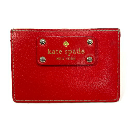 ケイトスペード Kate Spade カードケース パスケース レザー スタッズ 定期入れ 名刺入れ レディース レッド / ブラウン 中古 mad11030