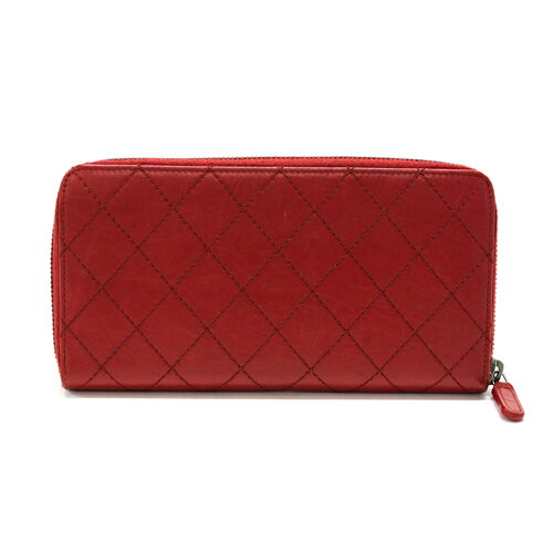 【Aランク】 シャネル CHANEL 長財布 レザー ワイルドステッチ ラウンドファスナー ヴィンテージ金具 レディース レッド 美品 中古 mae23025