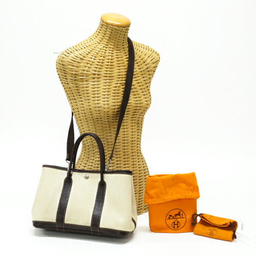 エルメス HERMES ガーデンパーティTPM トワルアッシュ レザー S金具 □I刻印 ハンドバッグ 2WAYバッグ 肩掛け 斜めかけ レディース メンズ ナチュラル (ベージュ) / ダークブラウン 【中古】 eaf07018のサムネイル