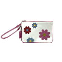 コーチ COACH ポーチ レザー フラワー 花柄 小物入れ レディース ホワイト / ピンク 中古 mag14007
