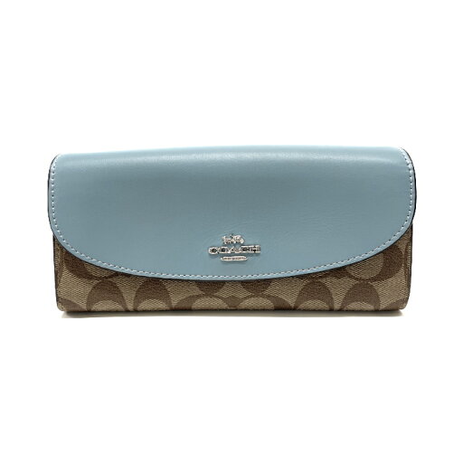 コーチ COACH ラグジュアリー スリム エンベロープ ウォレット レザー PVC シグネチャー 長財布 かぶせ蓋 F54022 レディース ライトブルー / ベージュ 中古 mah19051 コーチ COACH ラグジュアリー スリム エンベロープ ウォレット レザー PVC シグネチャー 長財布 かぶせ蓋 F54022 レディース ライトブルー / ベージュ 中古 mah19051
