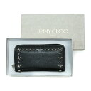 ジミーチュウ JIMMY CHOO Carnaby/s ソフトグレイニーカーフレザー ジップアラウンド ウォレット 財布 スタースタッズ レディース ブラック 極美品 中古 mai01051