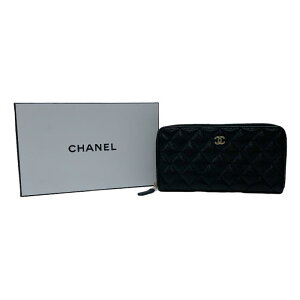 シャネル CHANEL クラシック ロングジップウォレット キャビアスキン AP0242 マトラッセ G金具 長財布 ラウンドファスナー レザー レディース メンズ ブラック 【美品】 mai26024