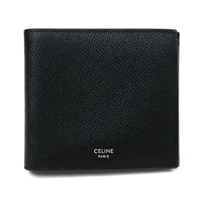 セリーヌ CELINE バイフォールド ウォレット グレインレザー 二つ折り財布 10B653BEN ミディアムウォレット コンパクトウォレット カードケース メンズ レディース ブラック 美品 中古 maj15021