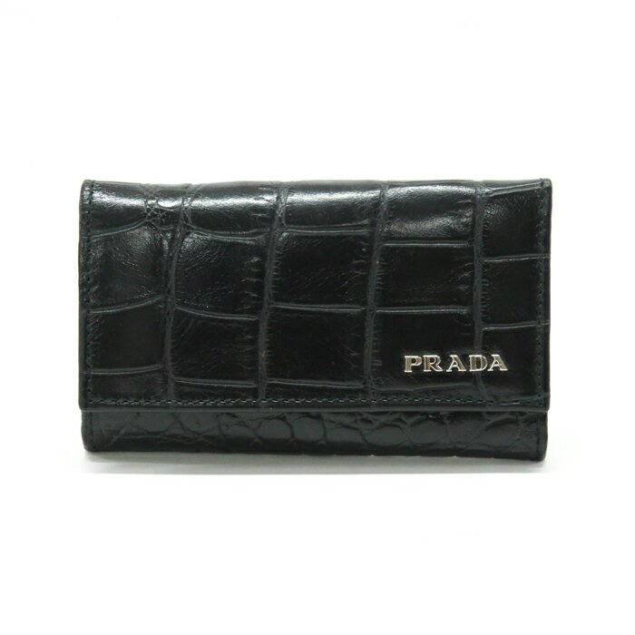 プラダ PRADA キーケース レザー クロコ型押し 6連 2M0025 メンズ レディース ブラック 中古 mak08011 2