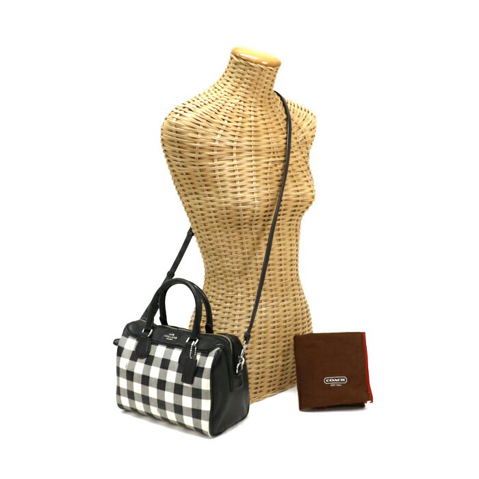 コーチ COACH ミニベネットサッチェル ギンガムチェック 2WAYバッグ PVC レザー F38948 ショルダーバッグ ハンドバッグ 斜めかけ レディース ブラック / ホワイト 中古 mak18002