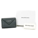 バレンシアガ BALENCIAGA ペーパーミニ コンパクトウォレット カーフ レザー 391446 レザー 三つ折り財布 レディース メンズ グレー 中古 mak31030