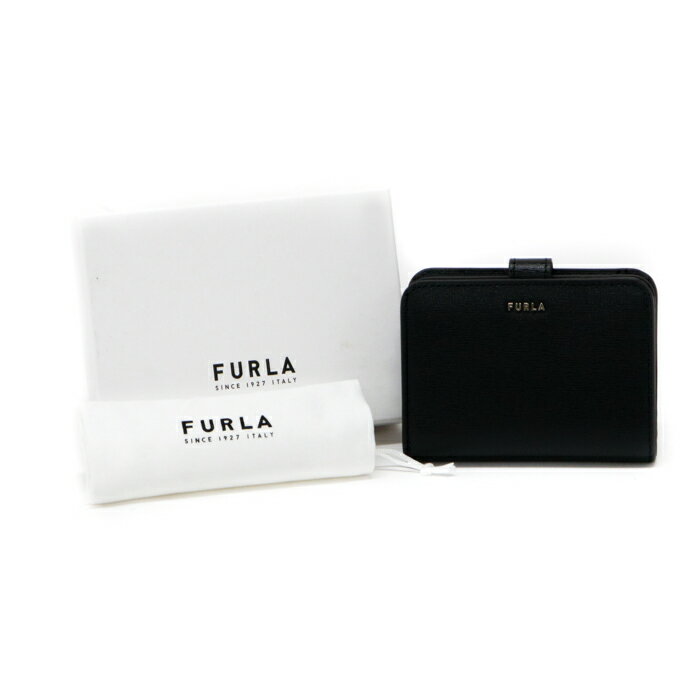 フルラ FURLA 二つ折り財布 レザー コンパクトウォレット L字ファスナー ゴールド金具 レディース ブラック 新品同様 中古 mam22042