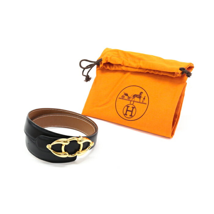 エルメス HERMES リング ベルト 70サイズ ボックスカーフ / クシュベル G金具 〇X刻印 リバーシブル レザー レディース ゴールド (ライトブラウン) / ノワール (ブラック) 美品 中古 man07013のサムネイル