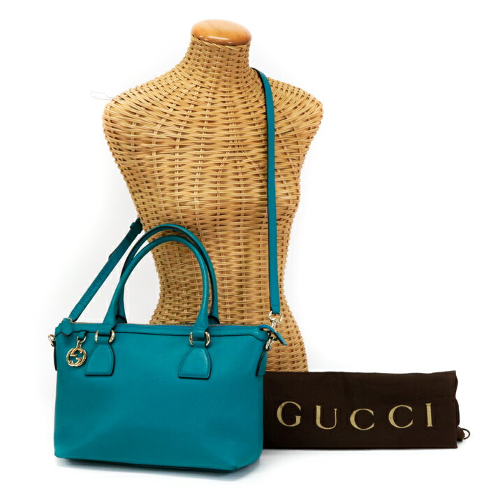 グッチ GUCCI インターロッキングG 2WAYバッグ レザー 449659 ハンドバッグ ショルダーバッグ トートバッグ レディース ディープコバルト (ライトグリーン) 中古 man30004