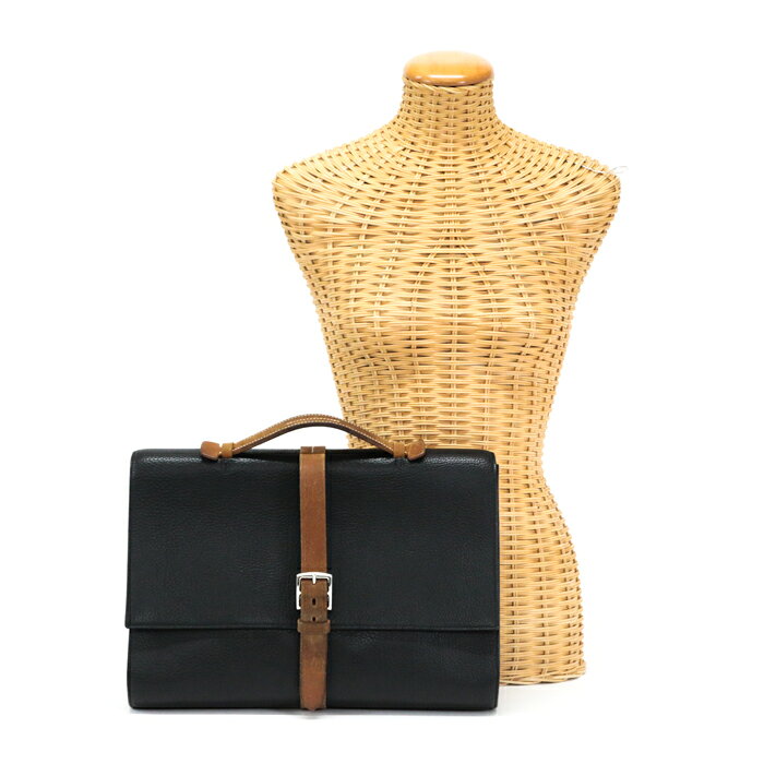 エルメス HERMES エトリヴィエール ドキュメント フィヨルド (レザー) / スエード SV金具 □I刻印 ブリーフケース ビジネスバッグ 書類かばん バイカラー メンズ ノワール (ブラック) / ブラウン 中古 man30006